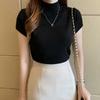 Semi-turtleneck short-sleeved knitted sweater women's spring and autumn sweet bottoming shirt slim-fitting short vest top outside