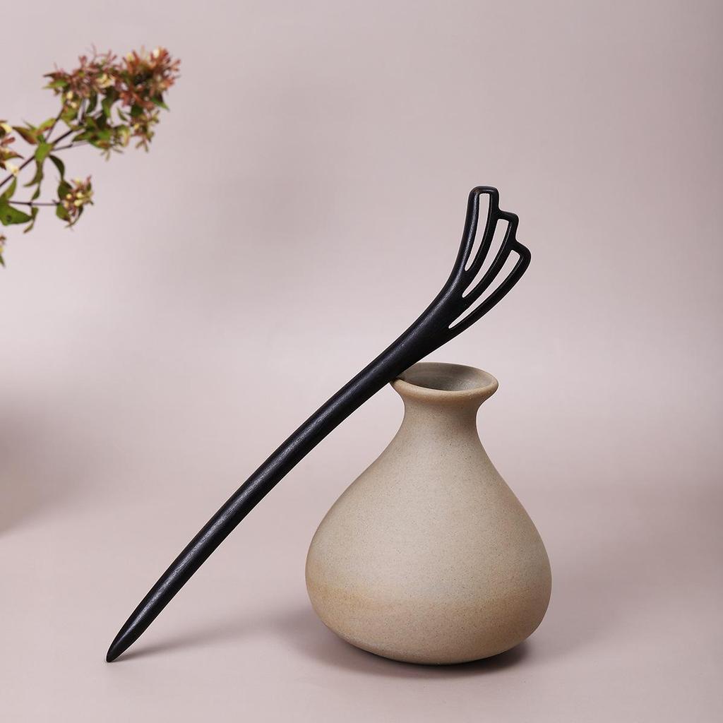 Vintage Ebony Wood Hairpin: Auspicious Clouds Design for Elegant Updos