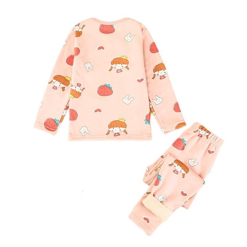 Children's Fleece-Lined Warm Pajama Set for Boys and Girls - Thick Winter Home Wear Pants and Top