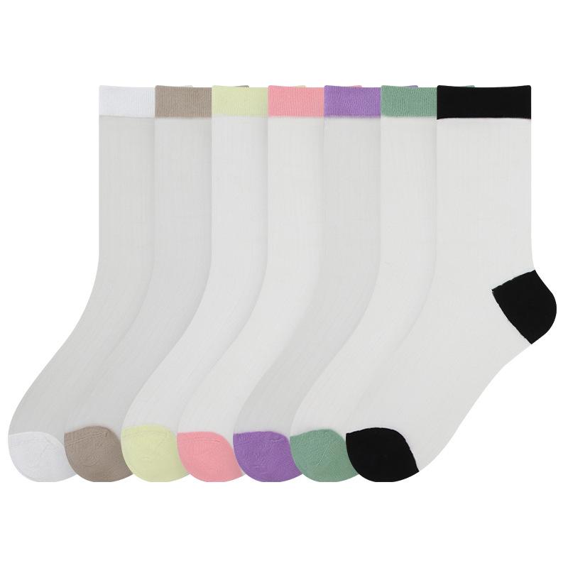 5 Pairs Spring and Summer Thin Transparent Silk Socks Mid-tube Socks Breathable Fashion Stretch Silk Socks for Women