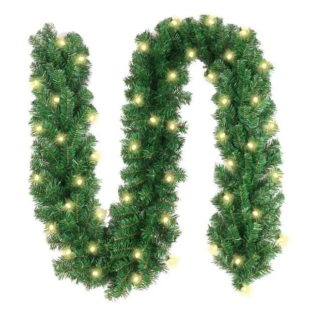 2.7 M Christmas LED Rattan Garland Decorative Green Christmas Garland Artificial Xmas Tree Rattan Banner Decoration Wreath
