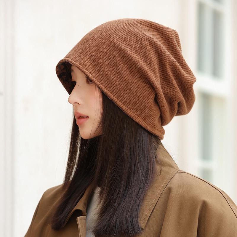 Autumn Hat Women's Wool Knitted Hat Versatile Cold Hat Double-sided Can Be Worn Stacking Hat Big Head Circumference Shows Small Face