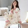 Damen Plus Size Süßes Rundhals-Loungewear-Set - Baumwoll-Schlafanzug für Frühling & Herbst mit Brustpolstern