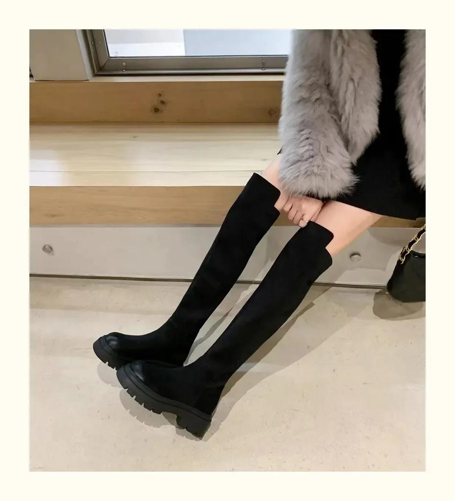 Fashion Suede Chelsea Boots Over The Knee  Women Flats Shoes Platform 2025 Winter New Round Toe Designer Gladiator Boots Goth Punk Botas