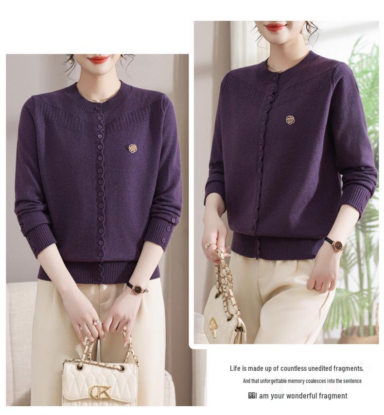 Women's Casual Long-Sleeve Knitted Sweater for Ages 40-60 - Elegant Top for Middle-Aged & Elderly