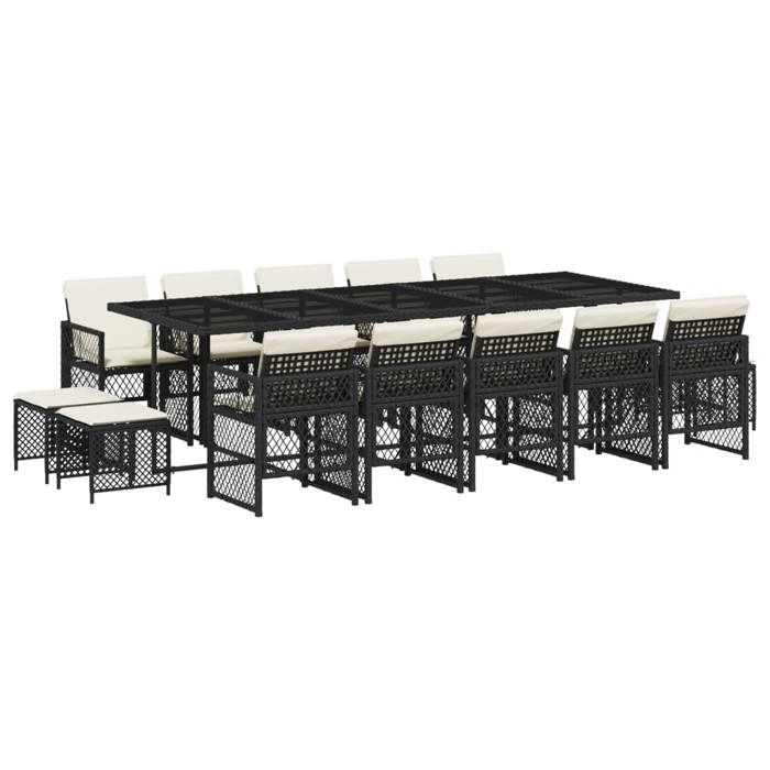 VidaXL 15-piece Garden Dining Set Cushions Black Wicker, Outdoor Dining Set, Dining Furniture of 3210810