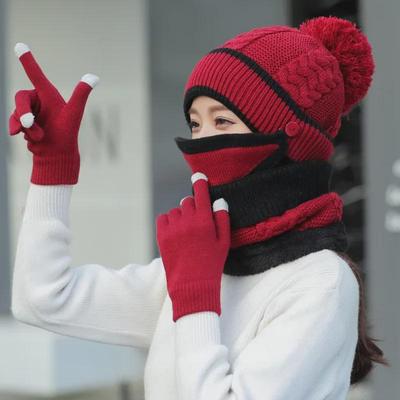 Set Invernale da Donna 4 Pezzi: Cappello di Lana Lavorato a Maglia, Maschera, Sciarpa e Guanti, Più Velluto, Antivento e Caldo, Stile Coreano
