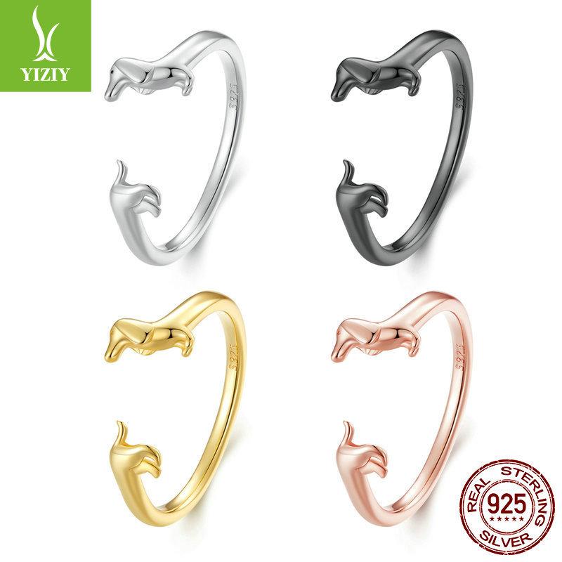 Popular Dachshund Open Ring Multi-Color Optional, Cute Animal 925 Sterling Silver Puppy Ring