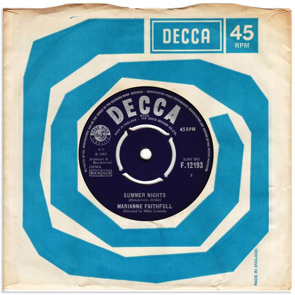 

7inch Record MARIANNE FAITHFULL Summer Nights F12193 DECCA 1965 UK Rock Used