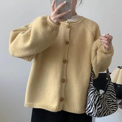 Cardigan tricoté à boutons simple et rétro pour femme, veste ample et décontractée pour l'hiver, manteau en tricot à col rond solide, à la mode, 24811