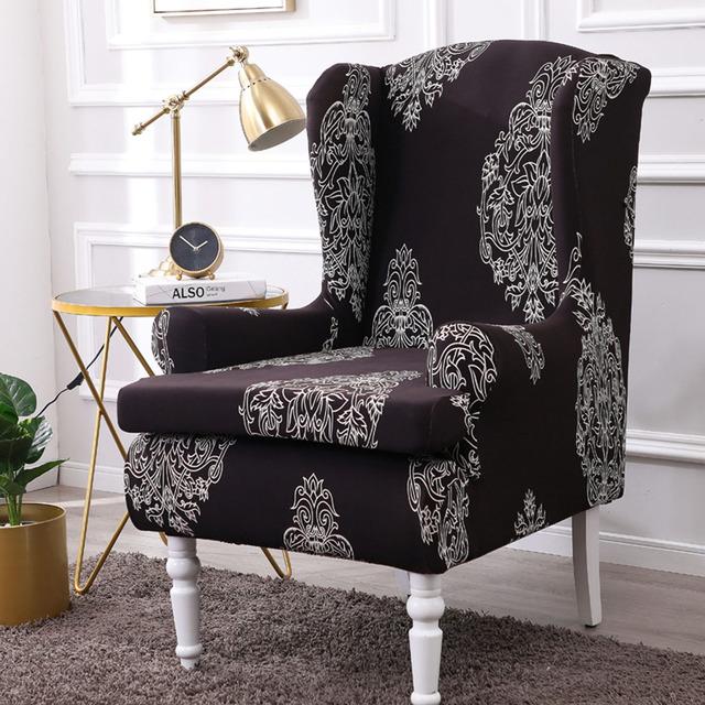 Sell -Nordic 2pc /Set Arm King Back Sofa Chair Cover Elastic Armchair Wingback Wing Dining Sofa Back Chair Cover Stretch Protector