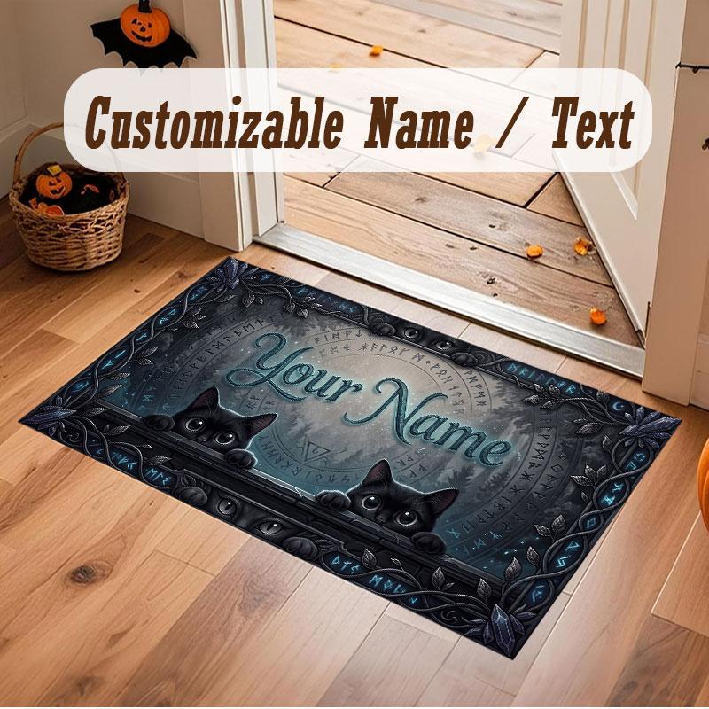Cat Theme Crystal Velvet Floor Rug Personalized Custom Name Text Warm Carpet Home Decoration