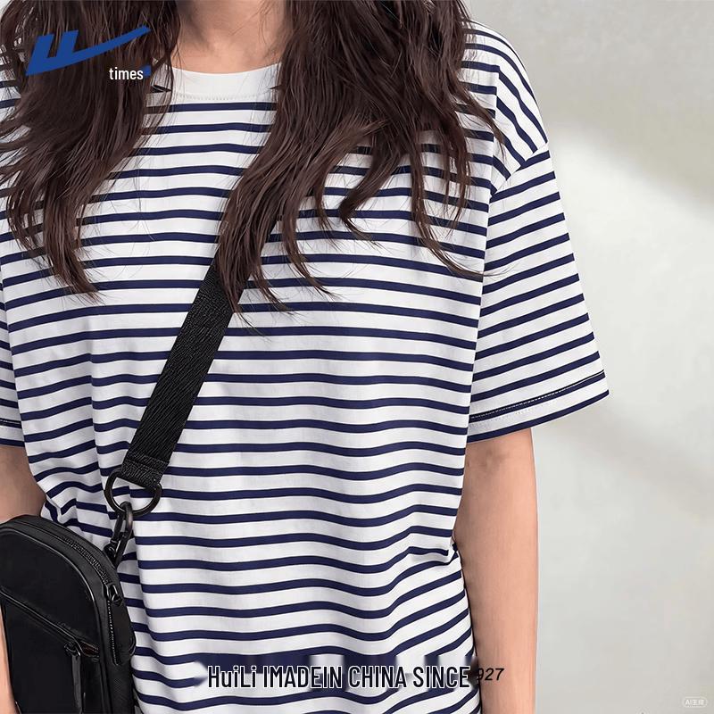 Huili Women s Striped Cotton Short Sleeve T-Shirt L