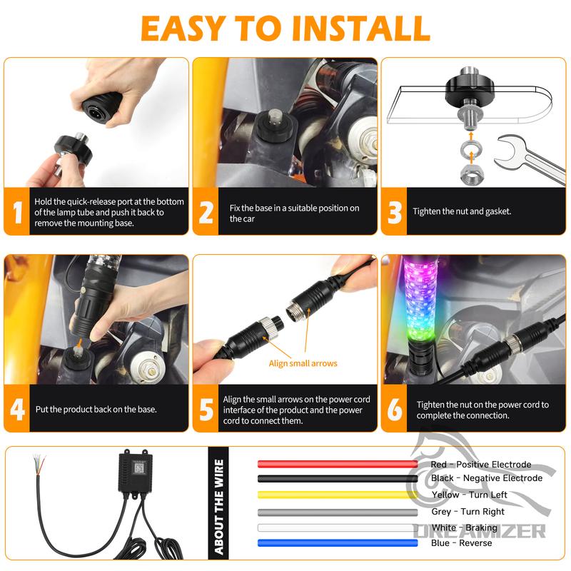2PCS 1FT RGB LED Antennas With Warning Lights Antenna Led Bar Spiral Sequential Whip Light Off-road And UTV Accessories