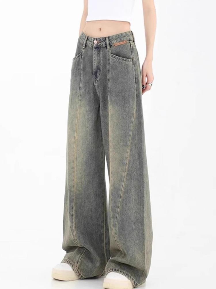 New American Retro Distressed Straight-leg Jeans Women's Design Sense Niche Loose Thin Mop Pants