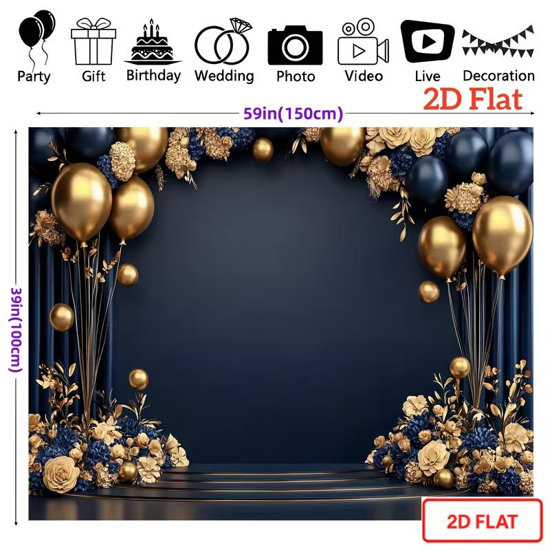 2D Marineblau Gold Ballon Hintergrund, für Geburtstags-, Jubiläums- & Hochzeitsfeier Fotografie