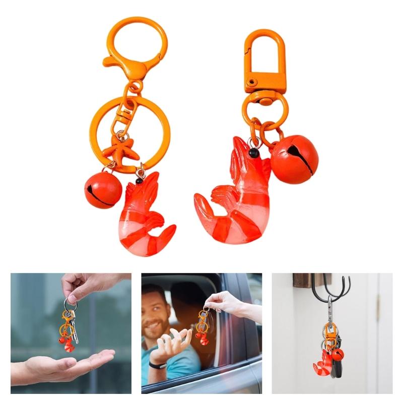 Cartoon Simulation Lobster Keychain Artistic Resin Pendant Bell Embellished Decoration For Girls Bag Accessories