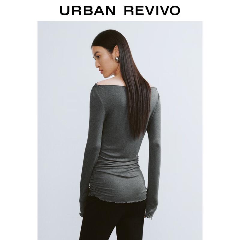 UR2025 Women's Elegant Off-Shoulder Draped Long-Sleeve T-Shirt