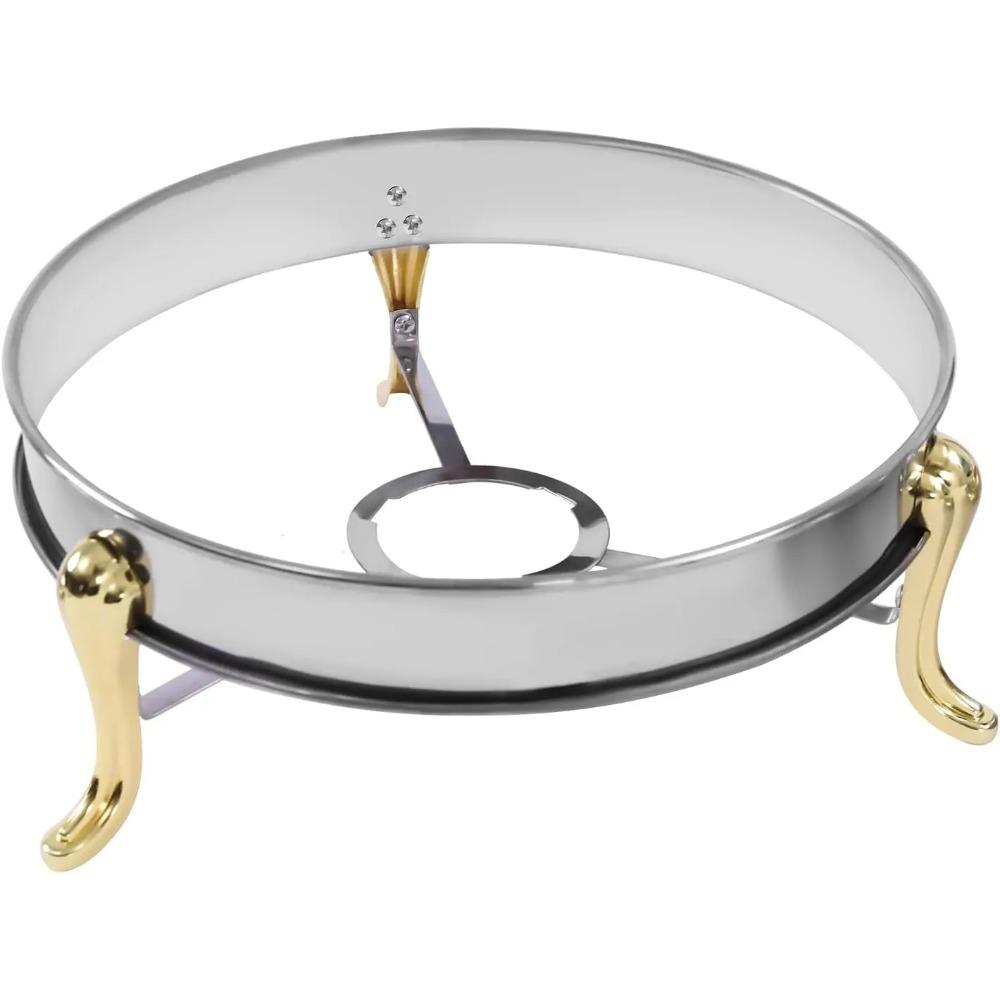 3L Round Buffet Chafing Dish, Stainless Steel/Glass Lid, Gold Handle, Gel Fuel Heater