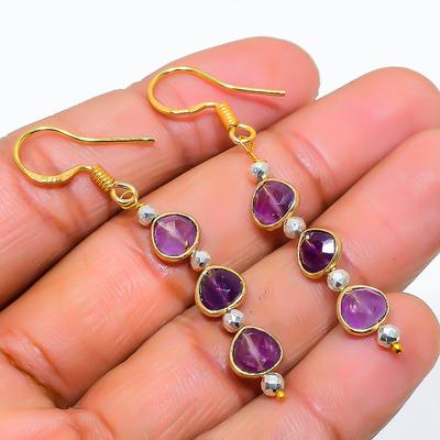 Amethyst Gemstone Handmade 925 Solid Sterling Silver Jewelry Earring 2.05" GK-5800
