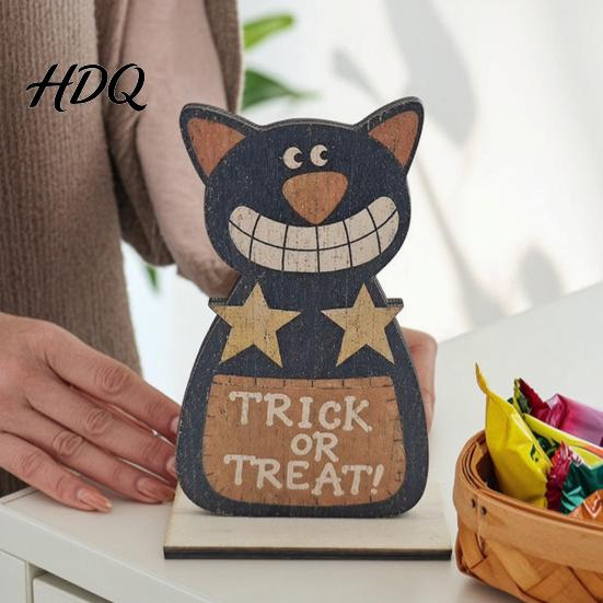 Minimalist Home Accessories Cute Halloween Black Cat Pumpkin Skull Decor Vintage Boo Wooden Unique Table Ornaments Signs Tabletop Decoration