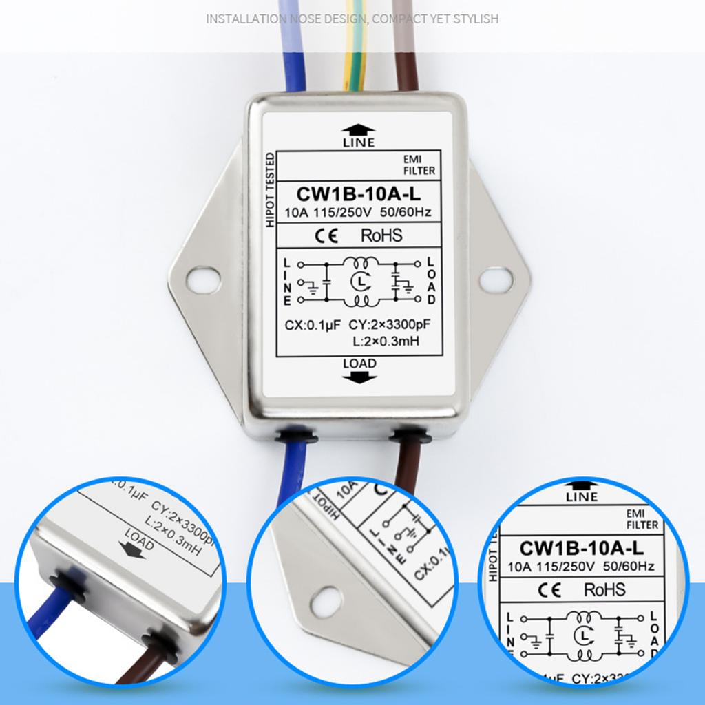 Filter Single Phase 250V Electromagnetic Interferences Suppressors for Continuous and Intermittent Pulse Disturbances