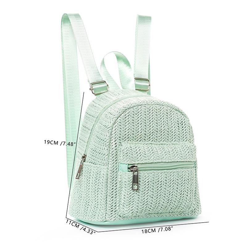 Women's Ethnic-Style Straw Backpack with Double Layer Zipper