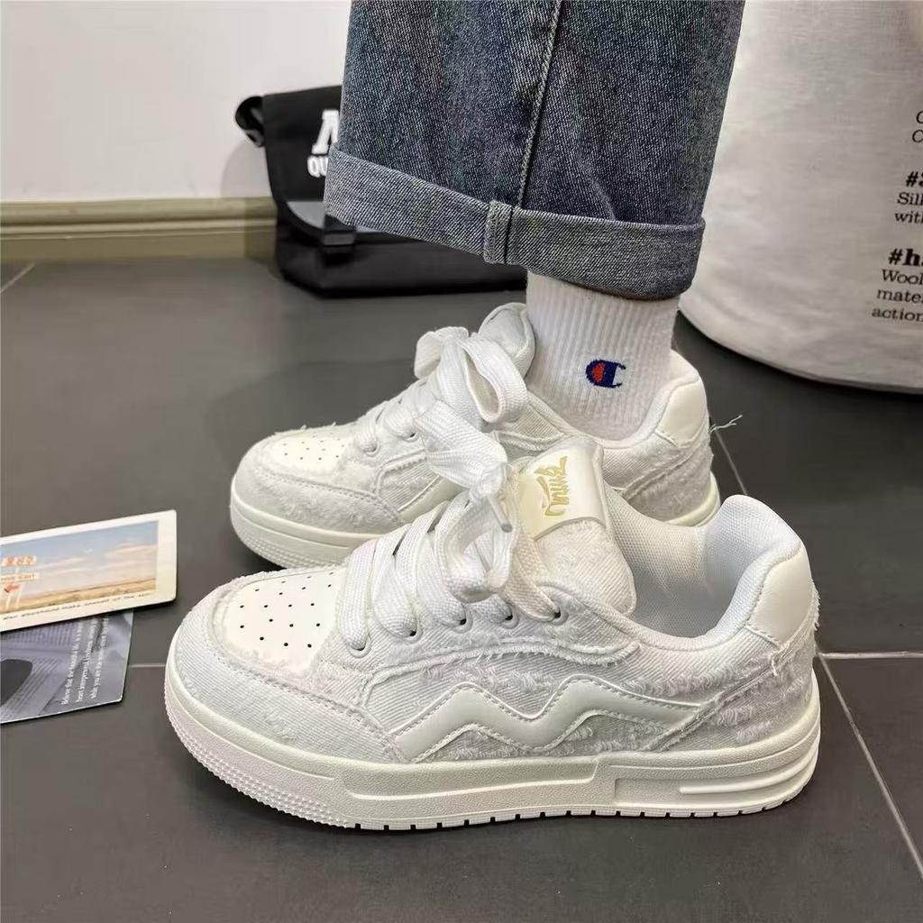 ins student white retro thick-soled heightening casual bread shoes breathable sports board shoes