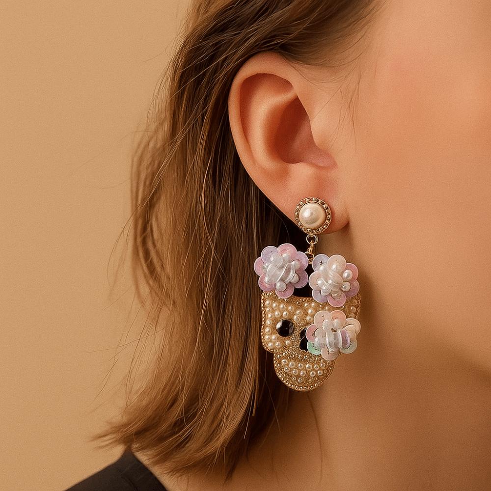 Personality Vintage Earring Rhinestone Glitter Skeleton Stud Earrings  Women