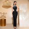 Pearl neck dress sleeveless off-the-shoulder sexy slim-fitting hip-wrapped mid-length dress party evening dress Europe, America