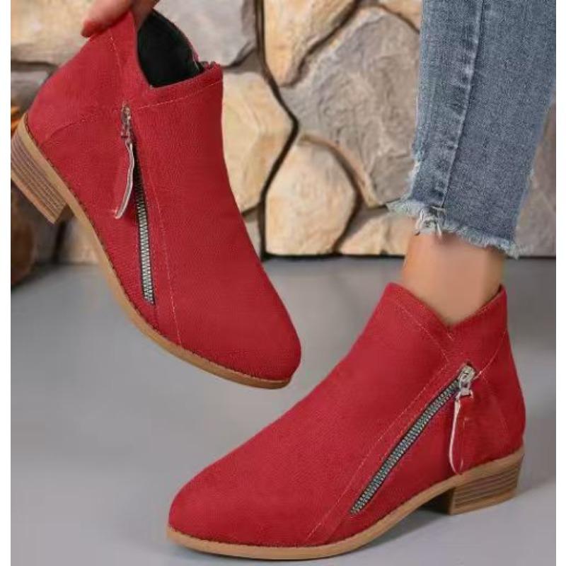 Wildleder Martin Boots Damen 2 Herbst und Winter Neu Grober Absatz Seitenreißverschluss Große Größen Damen Kurzstiefel