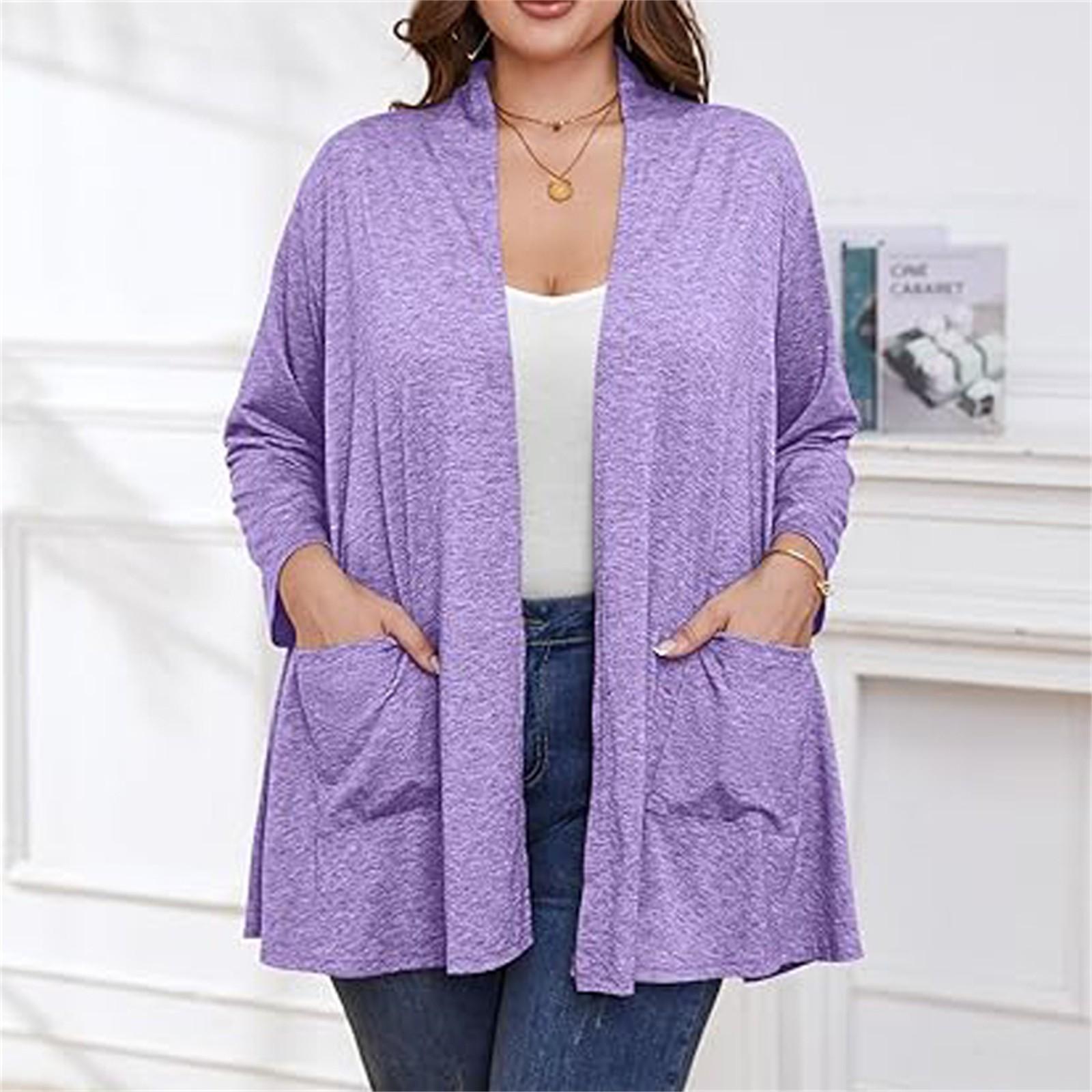 

Женский осенне-зимний модный повседневный однотонный кардиган средней длины с длинным рукавом L фиолетовый