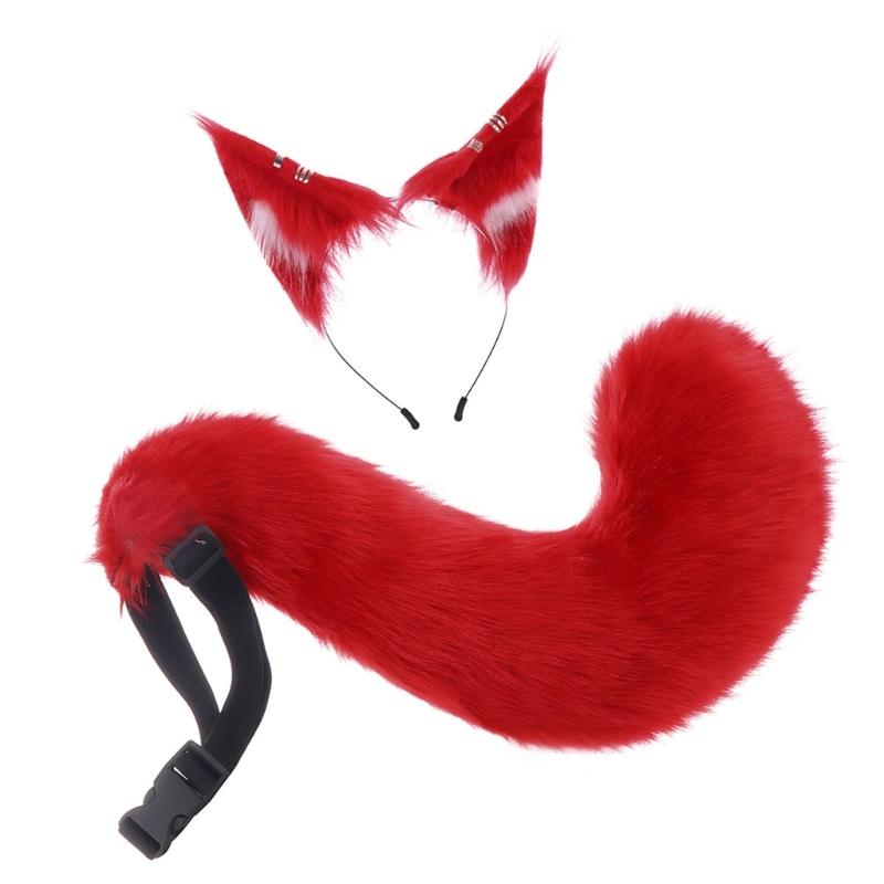A52E Realistic Wolf Ear Hairband With Attached Tail For Themed Dressing Up Event