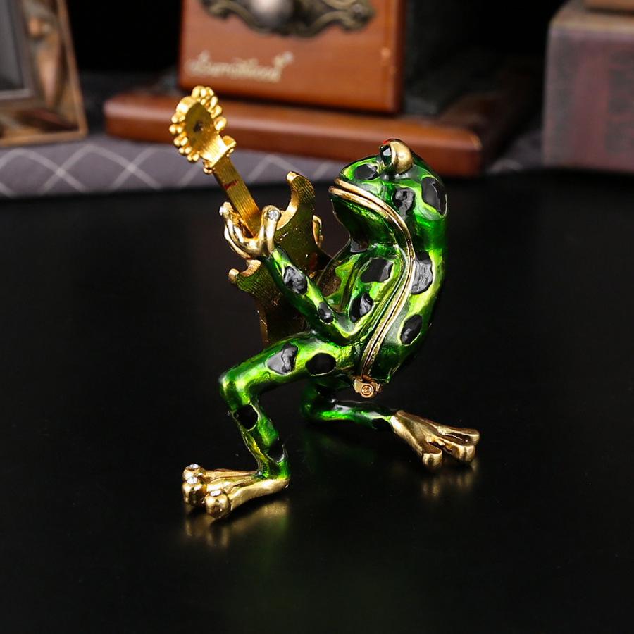Enamel Frog Prince Playing Piano Jewelry Box Trinket Storage Box Flip Dust-proof Creative Home Ornament Gift