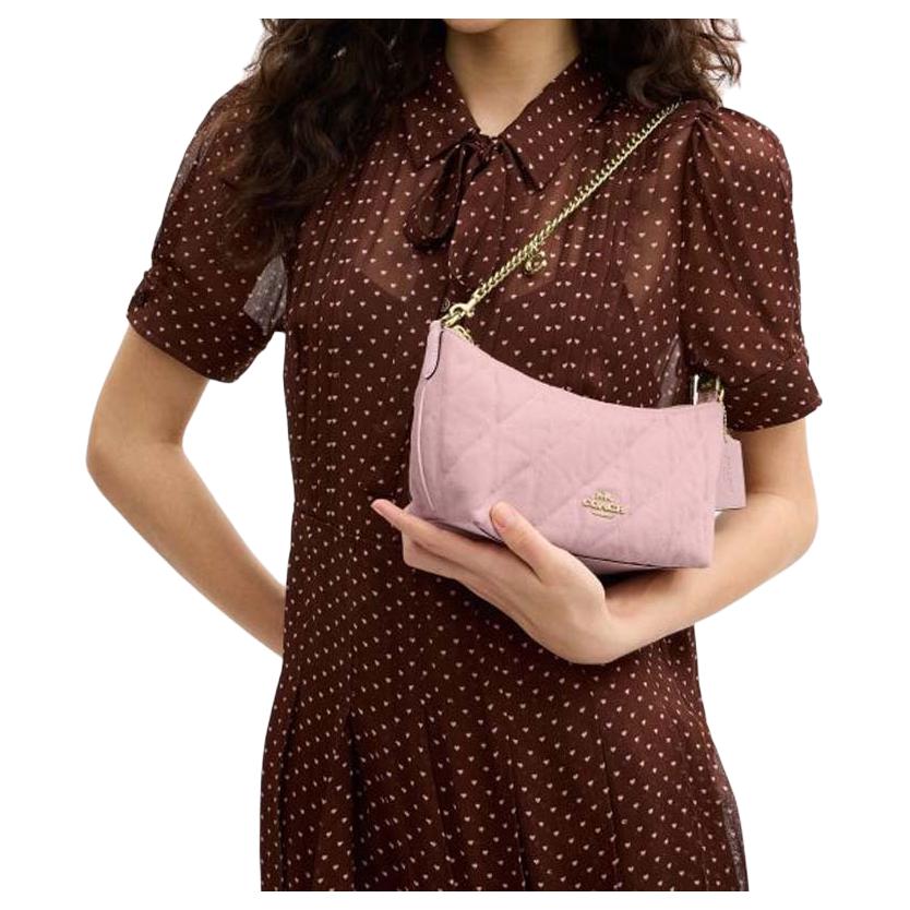Coach Caitlin 24 Quilted Detail Top Zip Closure Fabric And Leather Shoulder Bag Medium Women shoulder bag Light-Pink CEQ62-IMNH1