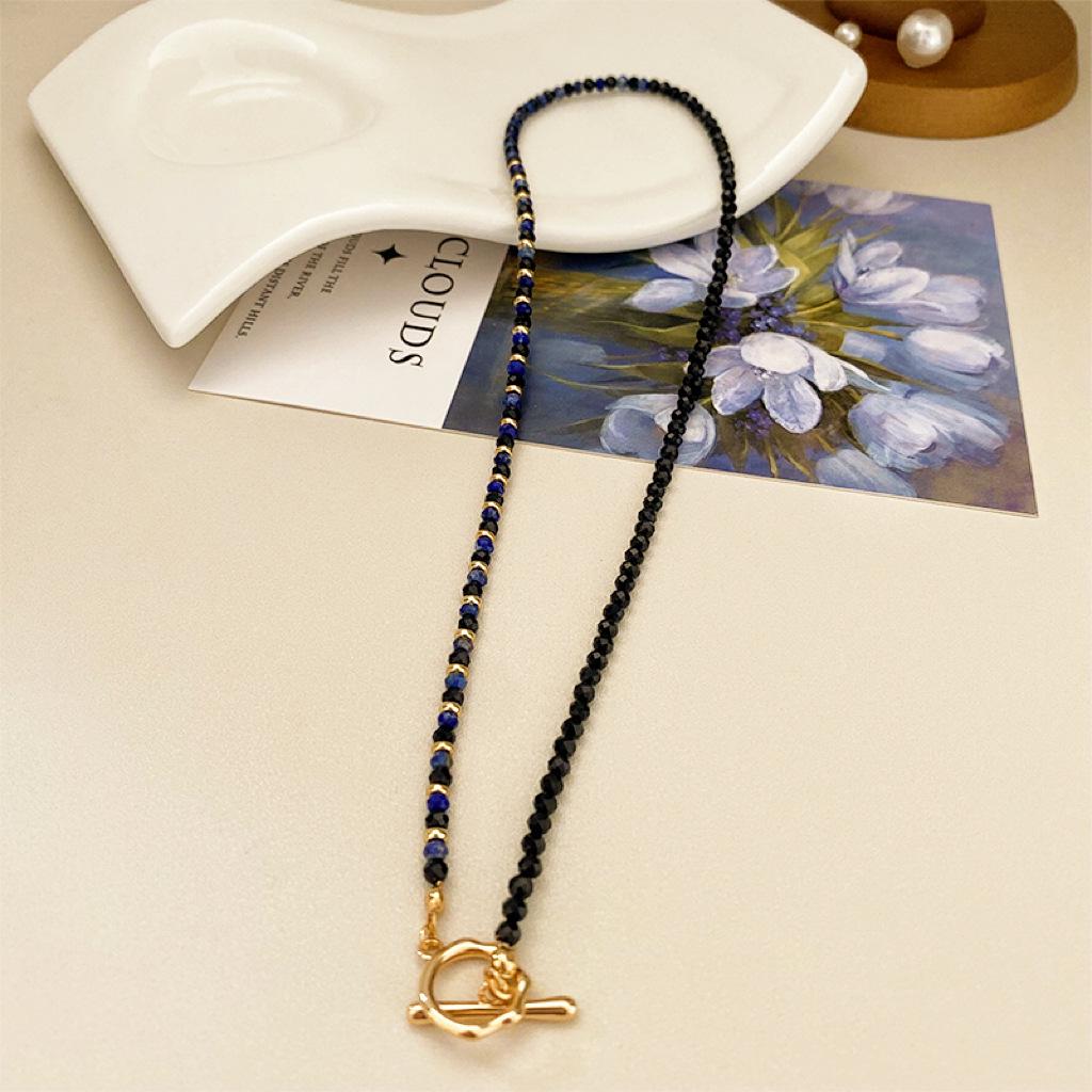 Retro Lapis Lazuli and Black Spinel Layered Choker Necklace for Women