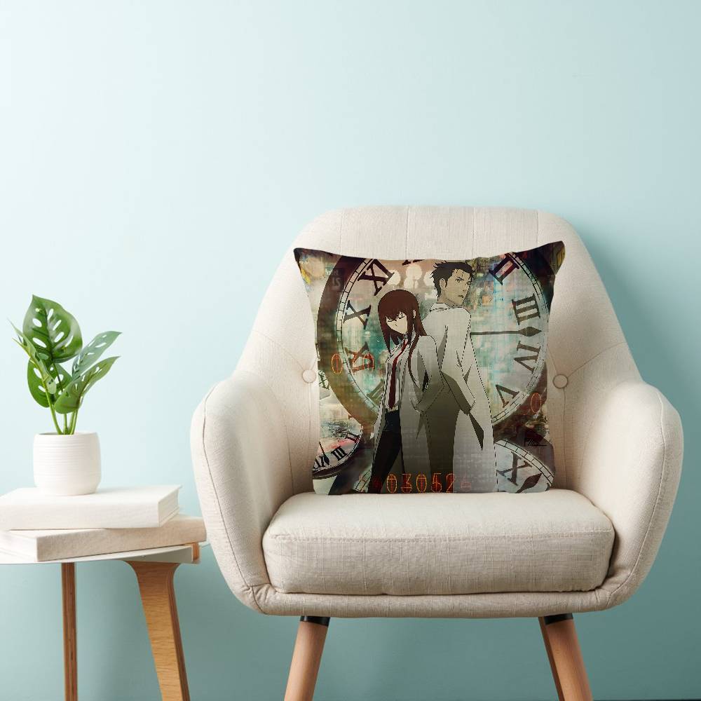 Anime Steins Gate Cushion Cover Car Throw Pillow Case For Sofa Car Christmas Gift 40X40Cm 45X45Cm