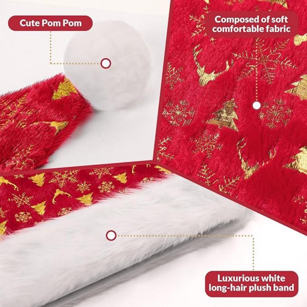 Plush Christmas Hat Hot Stamping Star Snowflake Pattern Plush Hats Xmas Decoration Hat New Year Decoration Holiday Party Supplie