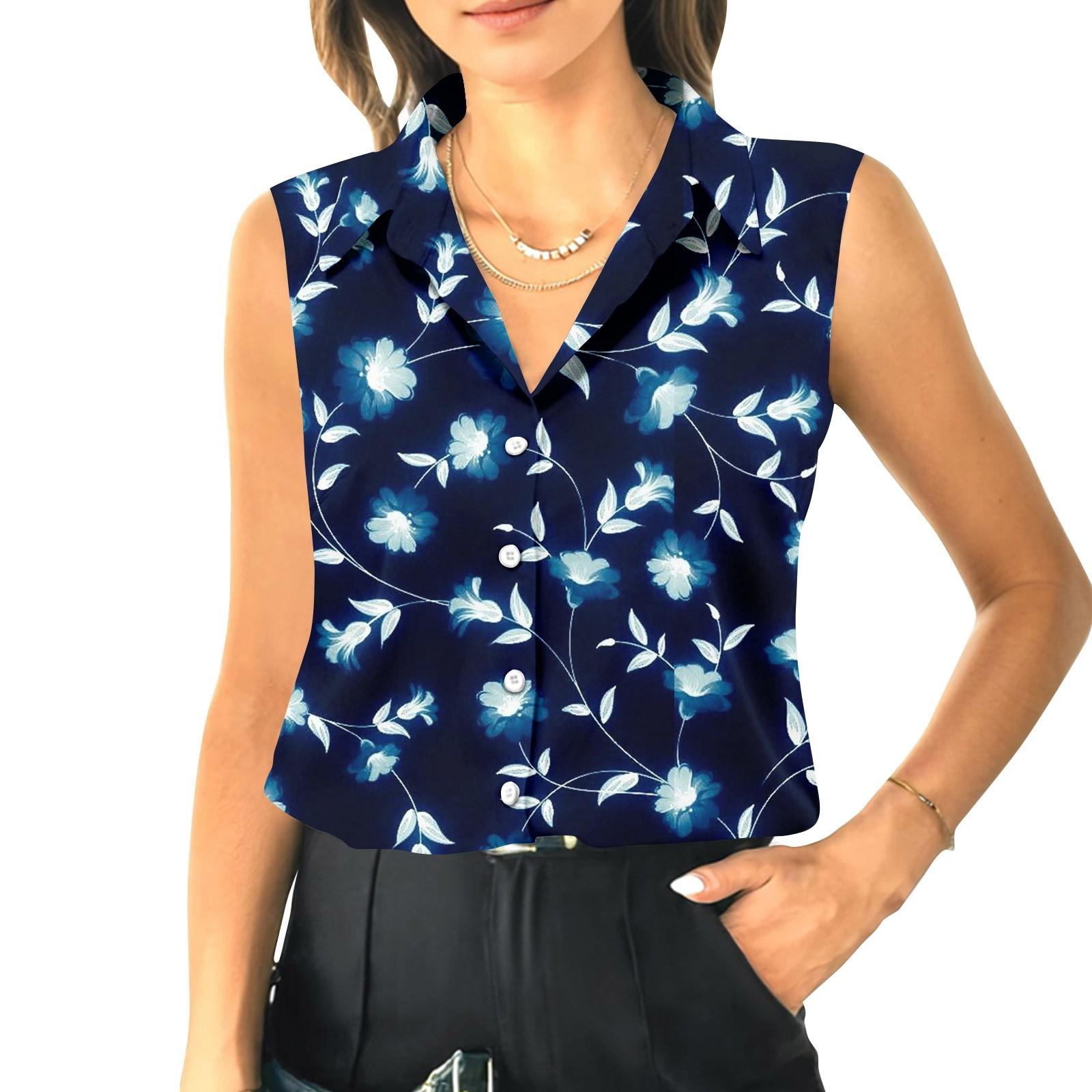 

Женский летний свободный топ без рукавов с воротником-стойкой L