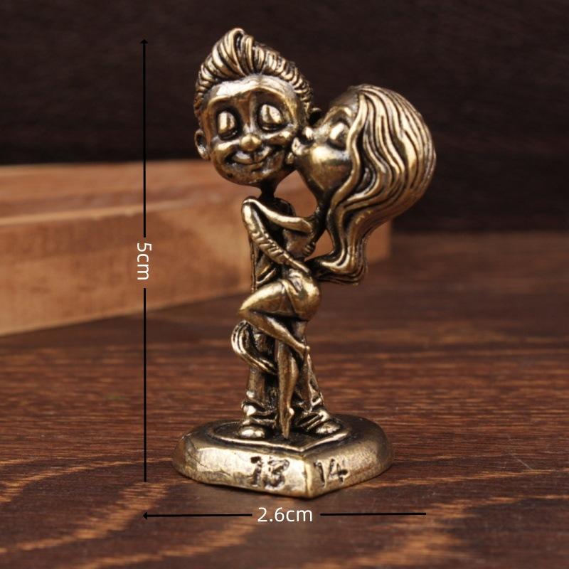 

Латунные Ретро Статуэтки Пары Креативное Ручное Изделие Медная Фигурка Маленькие Медные Фигурки Китайца и Женщины Миниатюры Домашний Декор