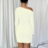 Solid Color Slim Dress Autumn New Oblique Shoulder Long Sleeve Hip Skirt