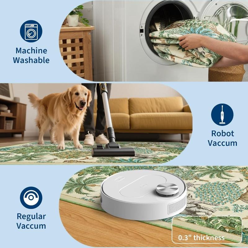 Green Living Room Carpets Nordic Style Jungle Animal Plant Print Bedroom Rug Vintage Machine Washable Non-Slip Coffee Table Mats