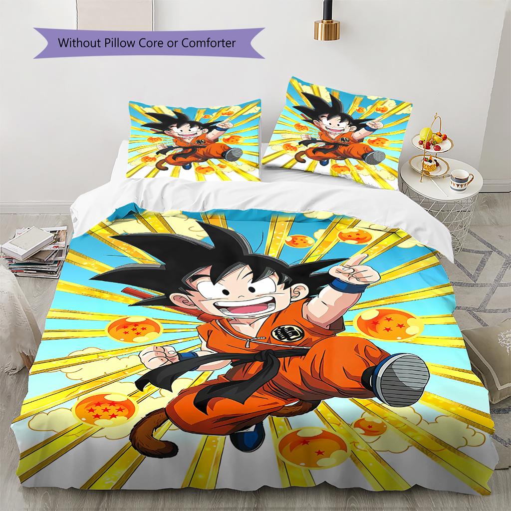 Son Goku Pattern Bedding,Quilt Set Quilt Cover Pillowcase Home Birthday Gift (1 * duvet cover + 2 * pillowcase, without core)