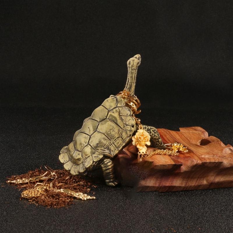 Decorative Metal Storage Box For Rings Necklaces Ashtray In Tortoise Design Artistic Turtles themed Brass Container