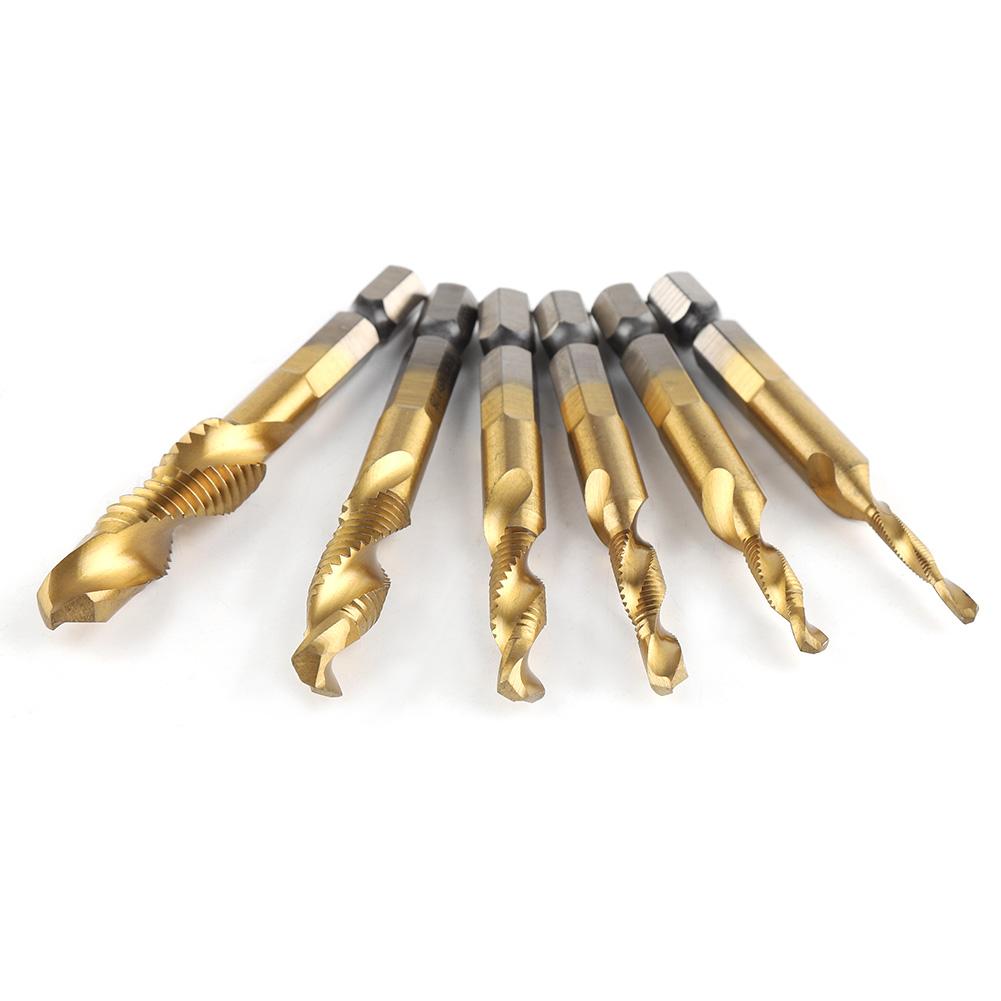 6 Stück HSS Sechskant Schaft Kombinierter Gewindebohrer und Bohrer Satz (HSS 6542   Beschichtet)