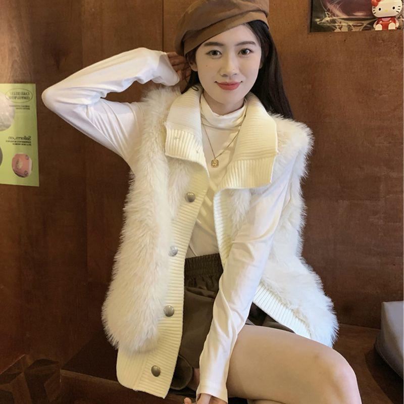 

Вязаный жилет с воротником-стойкой, женский жилет, новинка осени и зимы, свободный плюшевый жилет без рукавов, тренд S 80-95