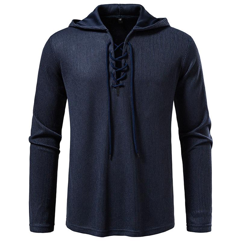Men's Lace-Up Hooded Textured Sweatshirt Casual Pullover for Men Autumn Winter Warm Fashion Multi-Color Long Sleeve Male Top