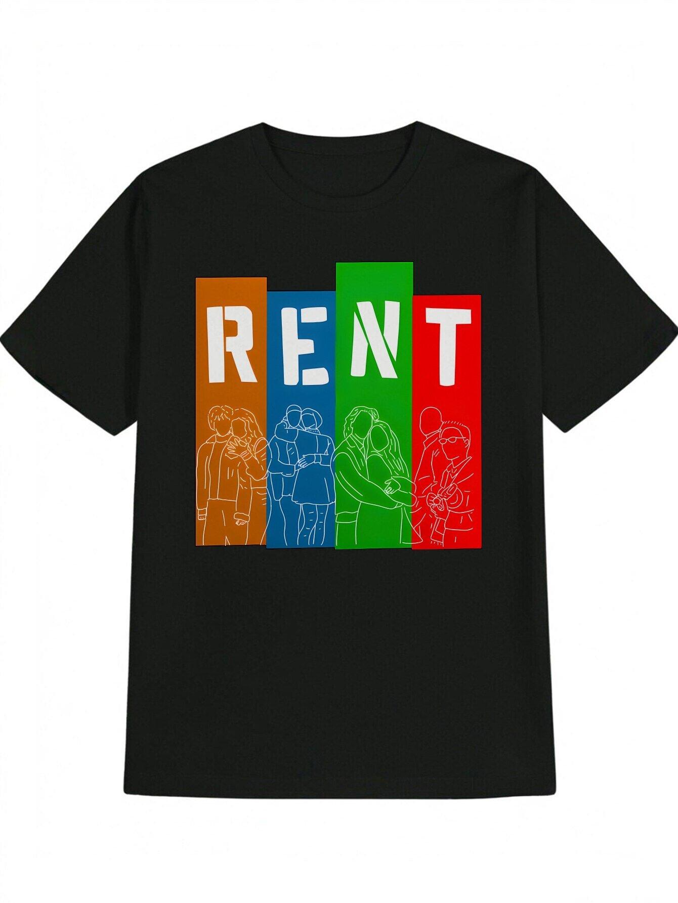 Casual Crew Neck T-shirt with RENT Graphic Print - Black XL