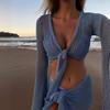 Women's Cover Ups Cutout Long Sleeve Knit Top Beach Beach Sexy Strappy Halter Skirt Set