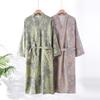 Women's Retro Jacquard Cotton Bathrobe: V-Neck Loungewear for Spring & Autumn, Kimono Sauna Suit